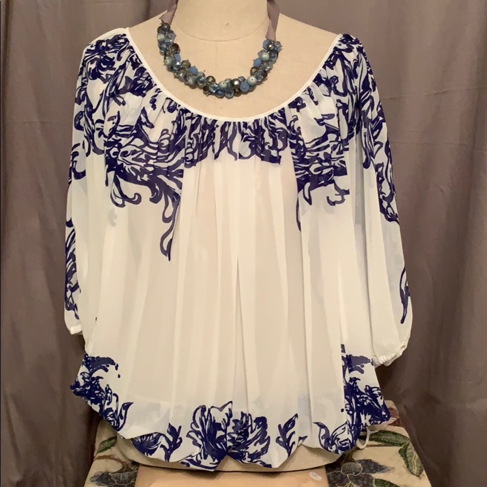 INC whimsical white sheer blouse.